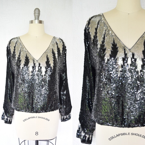 Dominique Tops - vintage DOMINIQUE disco beaded tunic top